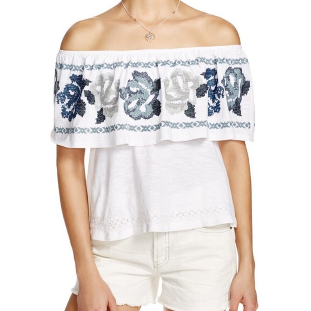 Free People To The Left Off Shoulder Top w/Embroid - Picture 2 of 5